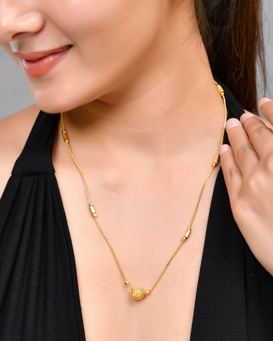 VOJ Gold-Polished Designer Piped Chain WithBig Gold Bead. | Swadesiicart