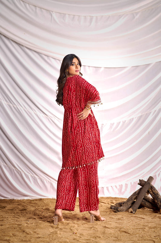 BulBul Women Red Bandhani Printed Co-ord Set - Swadesiicart