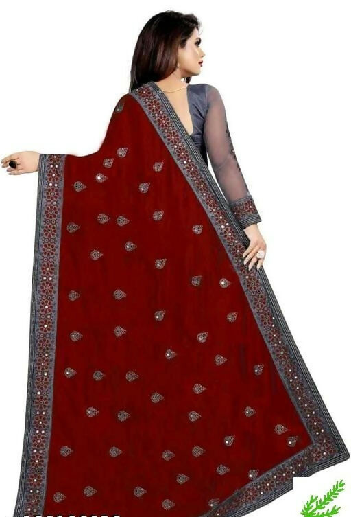 Dishitha Creation Indian Women's Designer Embroidered Art Silk Saree - Maroon | Swadesiicart