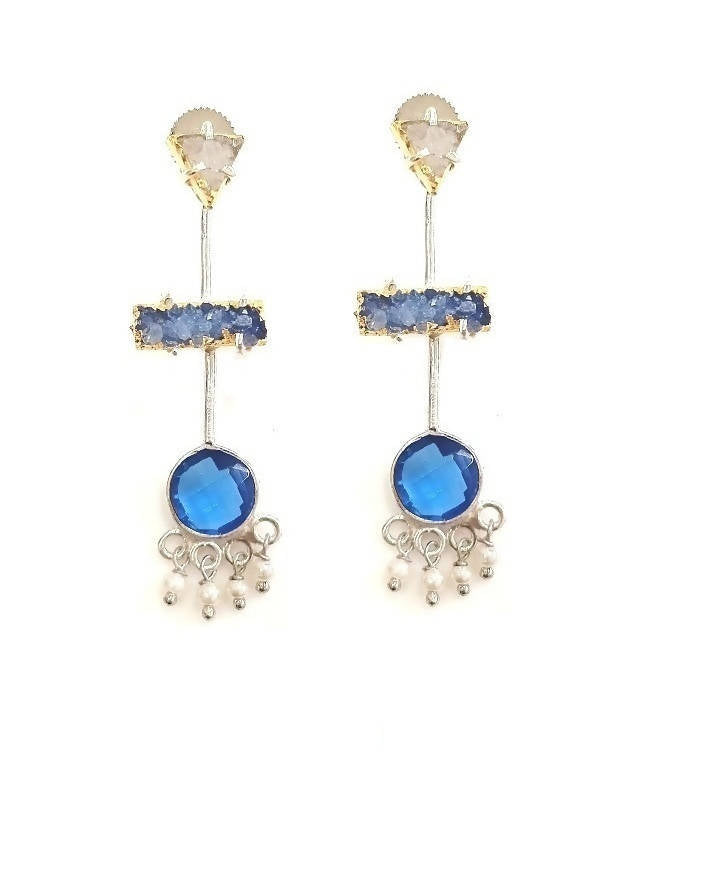 Bling Accessories Druzy Aqua Color Semi Precious Stone 92.5 Sterling Silver Earrings | Swadesiicart