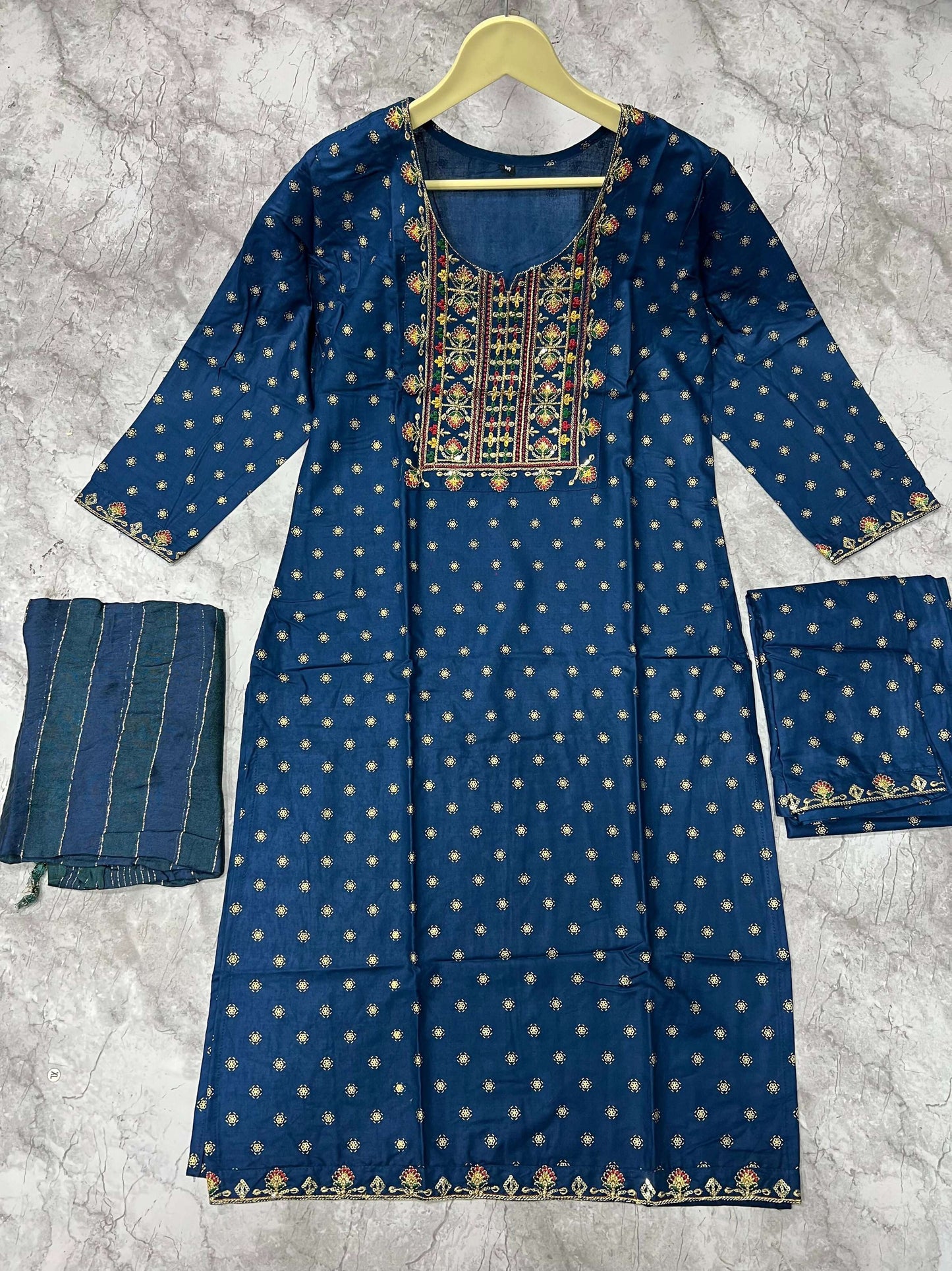 Jyoti Fashion Women's Morpich 14KG Rayon Foil Print with Embroidery Kurta Set | Swadesiicart