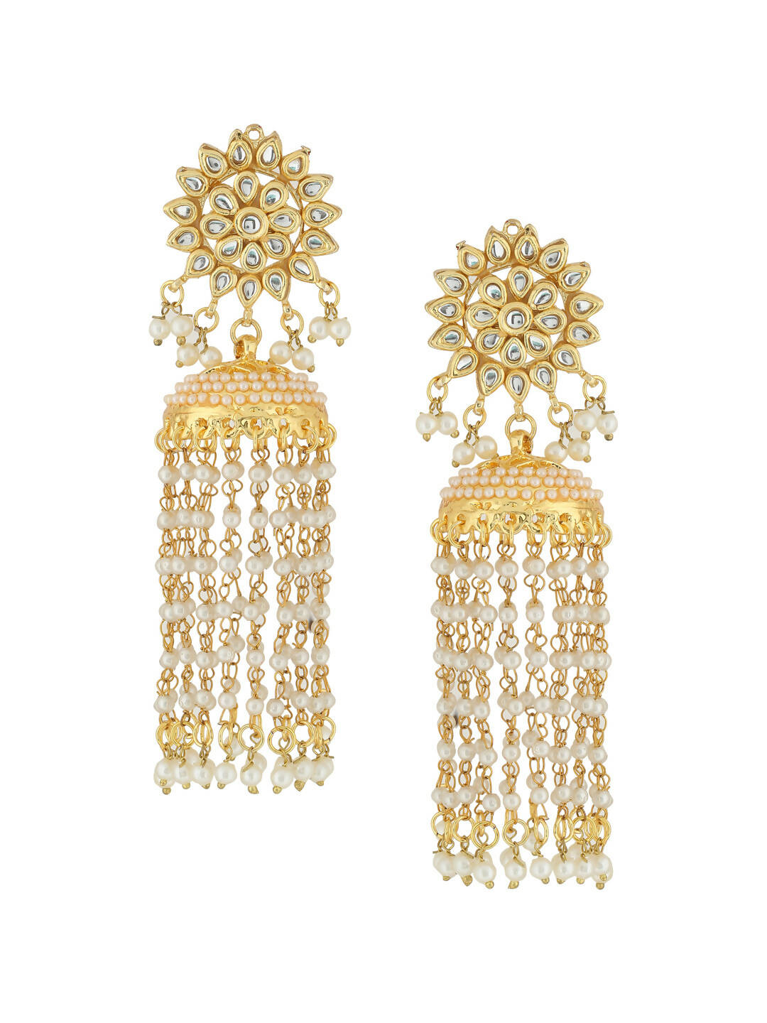 NVR Women Gold-Polished Contemporary Jhumkas Earrings | Swadesiicart