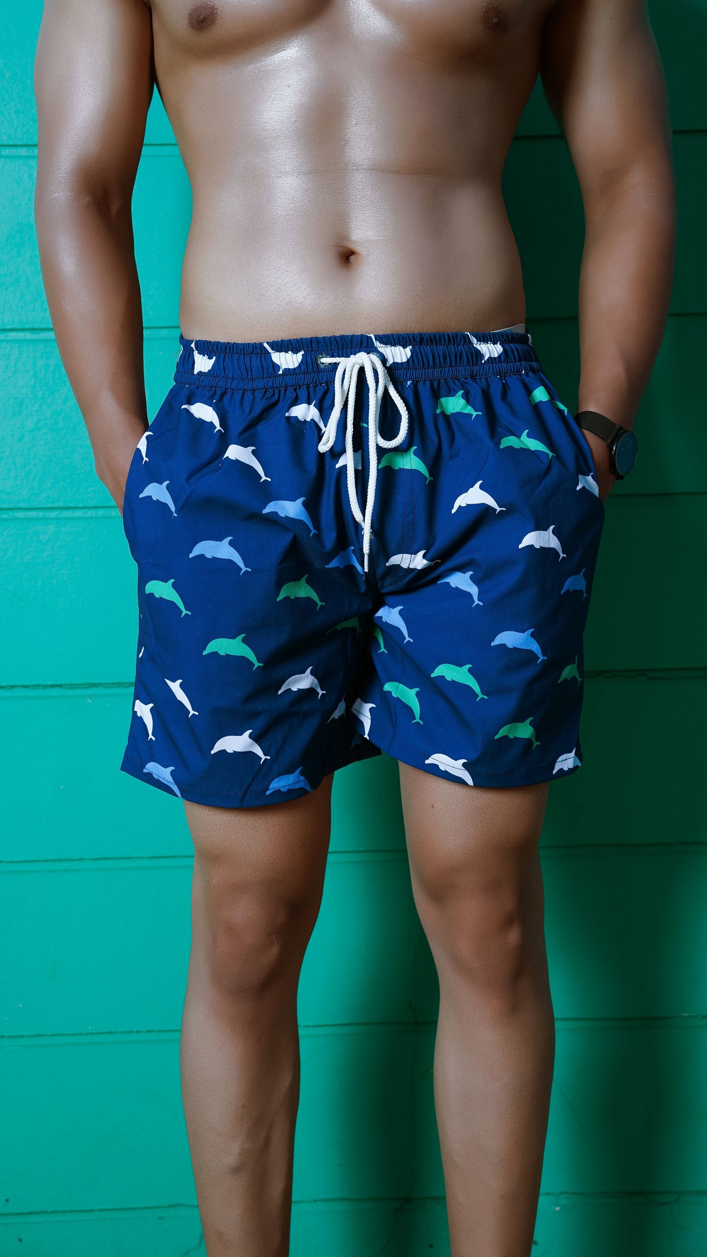 Noroke Sustainable fabric | Poly elastane Dolphin Patterned Men Swim Shorts | Swadesiicart