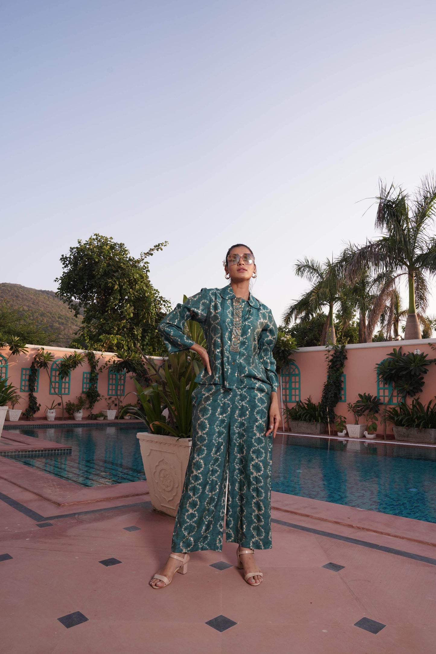 BulBul Aneri Teal Chanderi Co-Ord Set - Swadesiicart