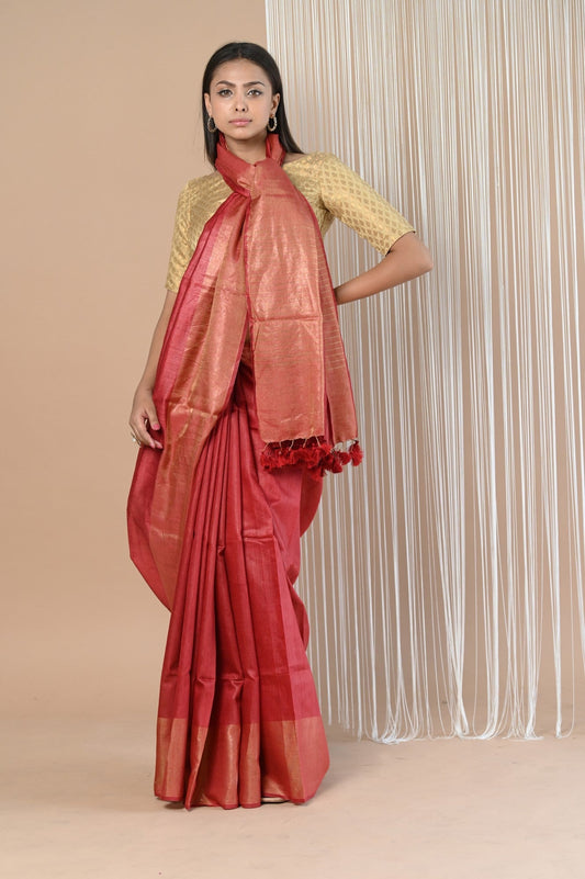 Very Much Indian Exclusive Pure Moonga Tussar Silk Saree With Beautiful Border | Swadesiicart