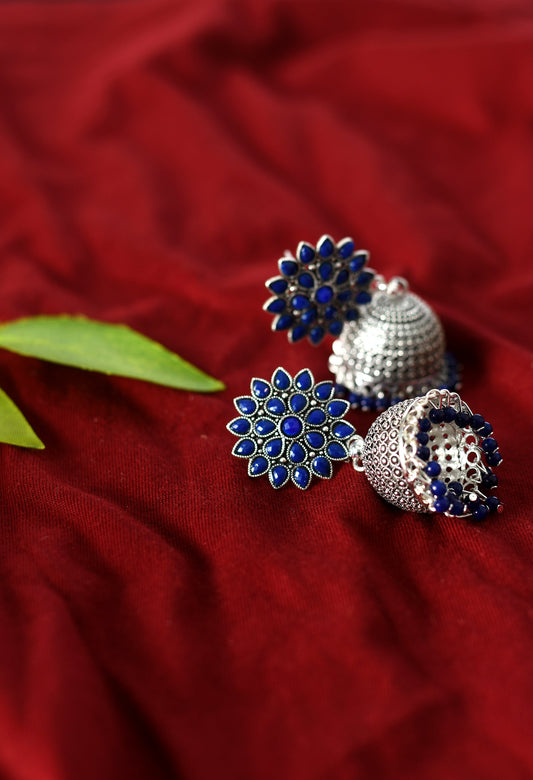 Mominos Fashion Joharkamal Kundan work Jhumka with Blue Beads - Swadesiicart