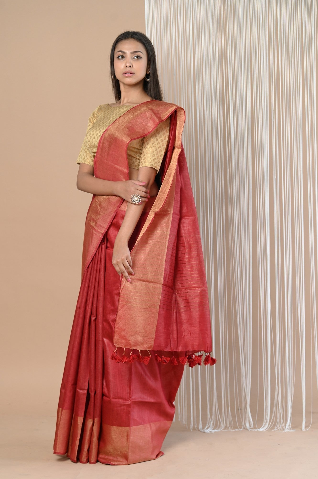 Very Much Indian Exclusive Pure Moonga Tussar Silk Saree With Beautiful Border | Swadesiicart