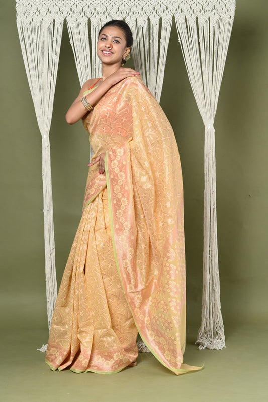 Very Much Indian Exclusive High Quality Handloom Banarasi Cotton Saree with Beautiful Abstract Print. | Swadesiicart