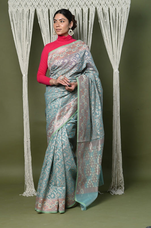Very Much Indian Exclusive High Quality Handloom Banarasi Cotton Saree with Beautiful Abstract Print. | Swadesiicart