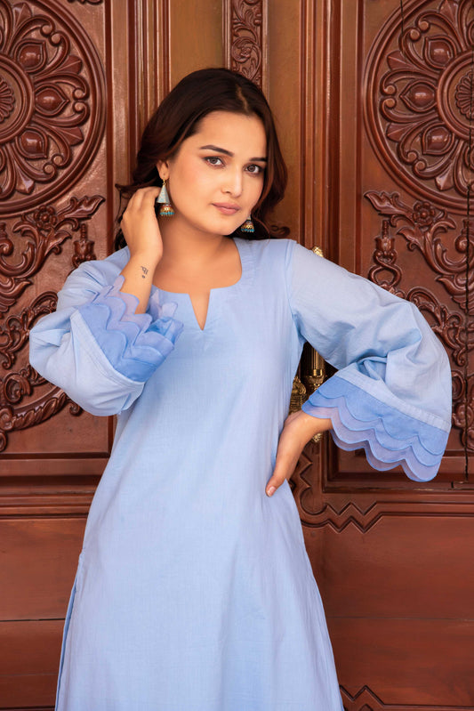 Pomcha Jaipur Kapas Powder Blue Co-Ord Set - Swadesiicart