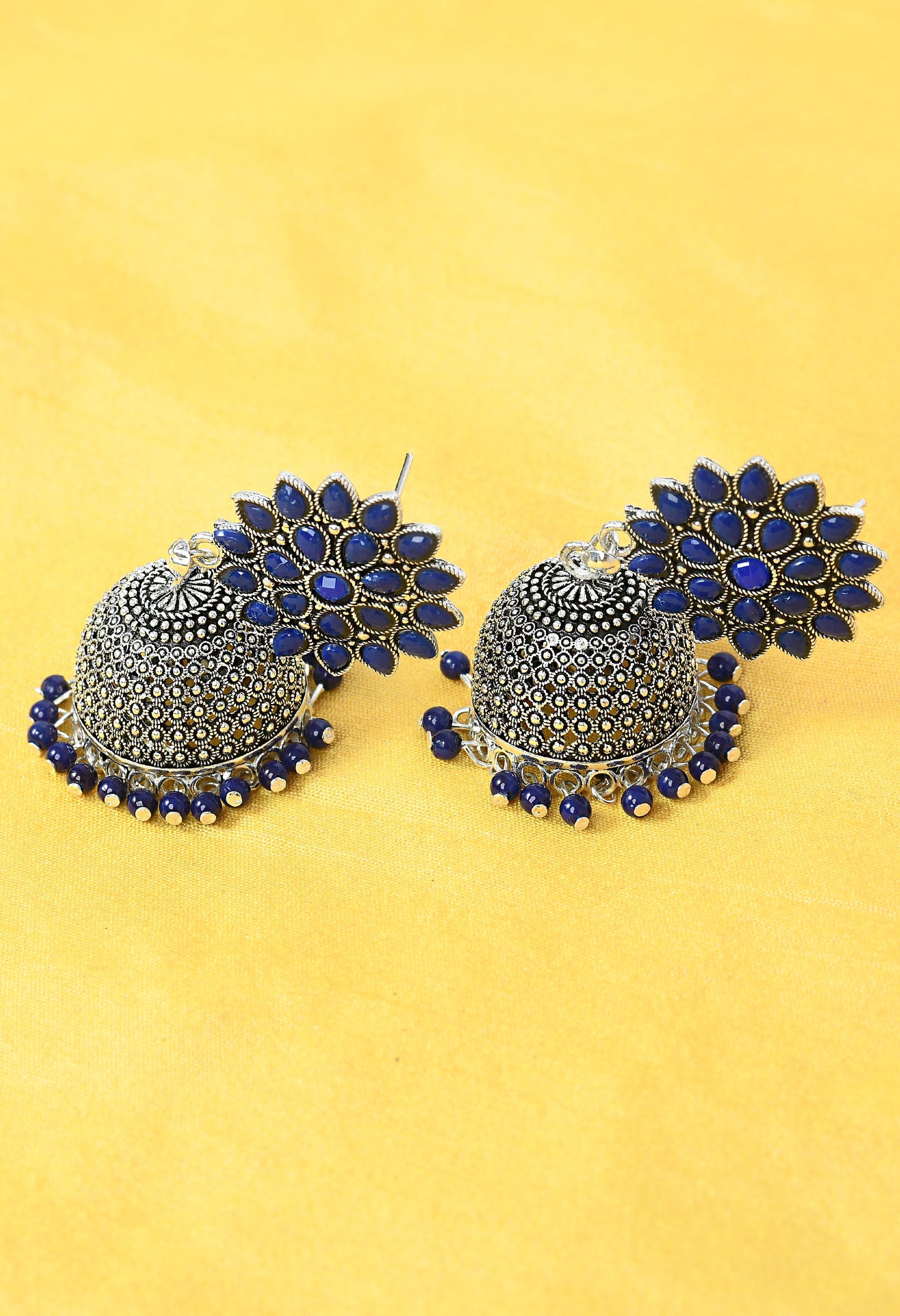 Mominos Fashion Joharkamal Kundan work Jhumka with Blue Beads - Swadesiicart