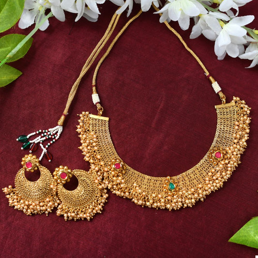 Mominos Fashion Johar Kamal Gold-Polished Brass Finish Stone/Beads Choker For Women (Golden) | Swadesiicart