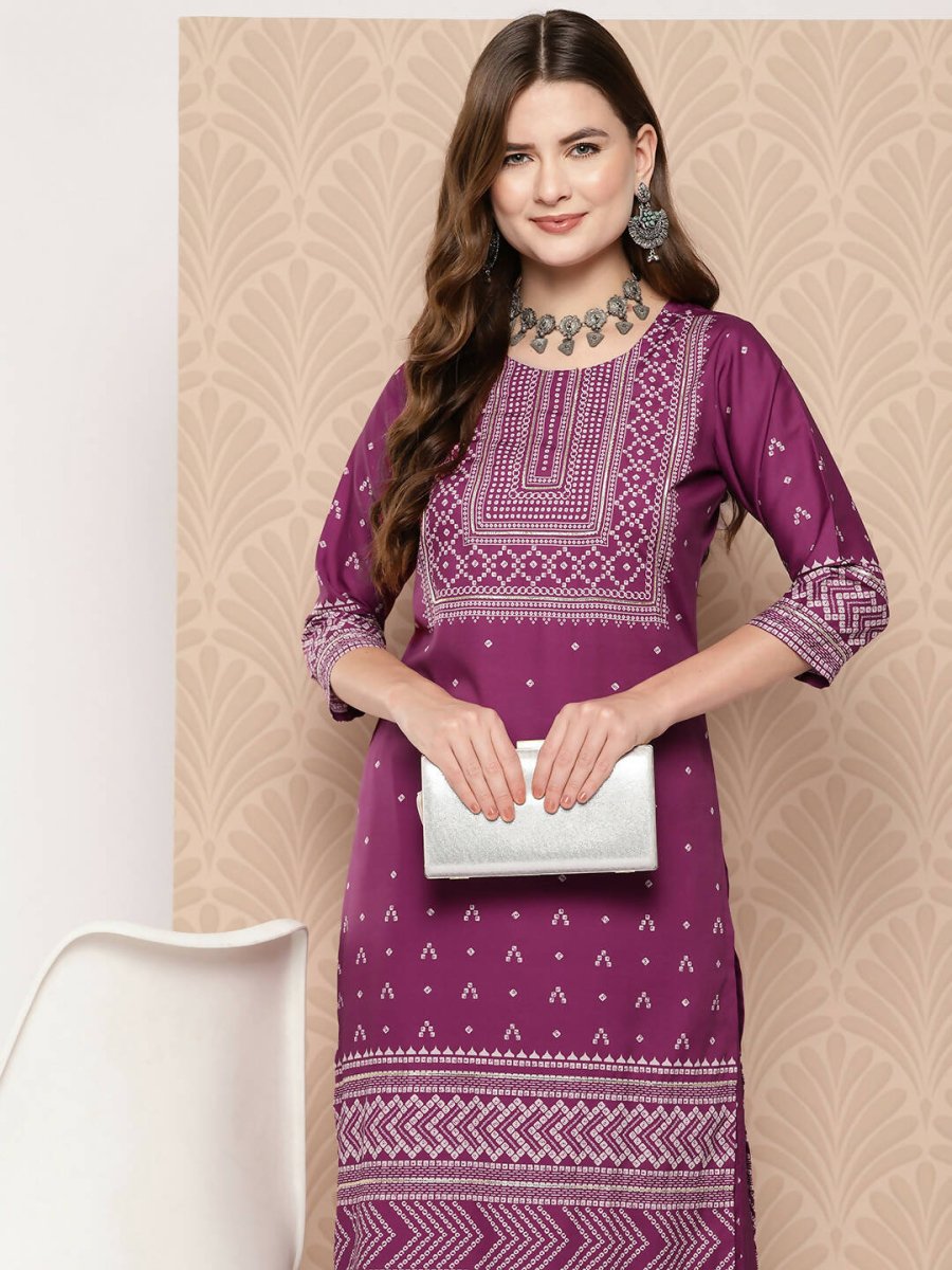 Ahalyaa Women's Traditional wear Kurta Set - Purple | Swadesiicart