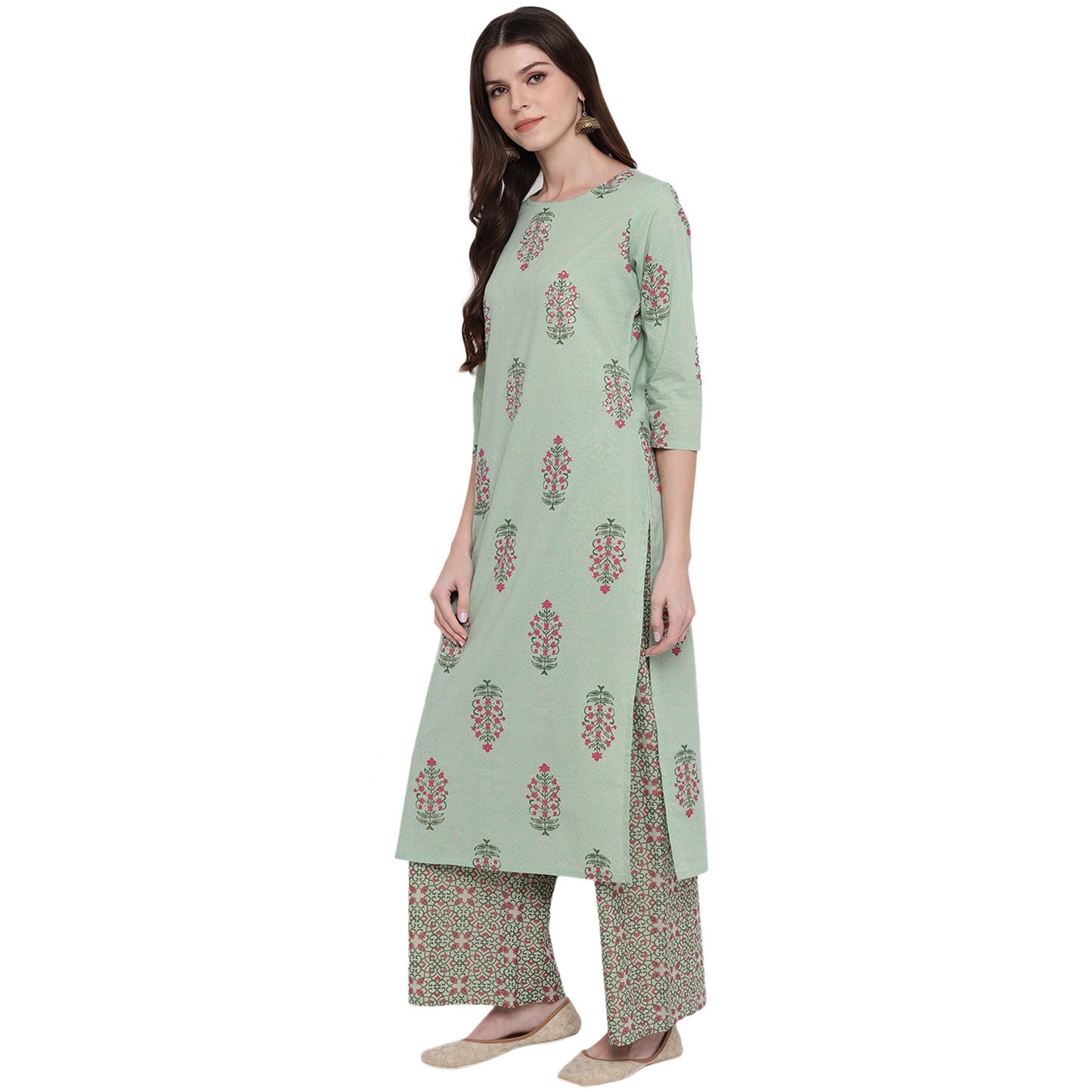 NOZ2TOZ Women Light Green Cotton Kurta (1Pc) - Swadesiicart