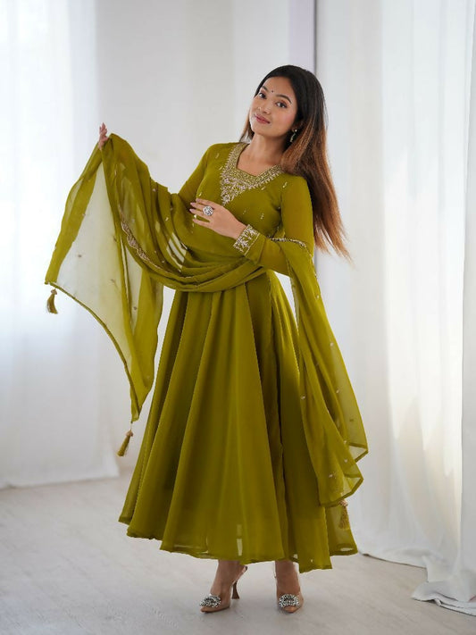 Joban Fashion Mehndi Kurta Set Georgette Sequence Embroidery Work