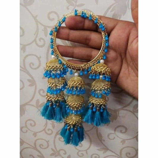 MS Fashion India Blue Color Threads And Pearls With Hanging Jhumkas Bangles