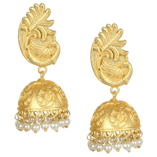 Joban Fashion Women Matte Gold Brass Jhumka | Swadesiicart
