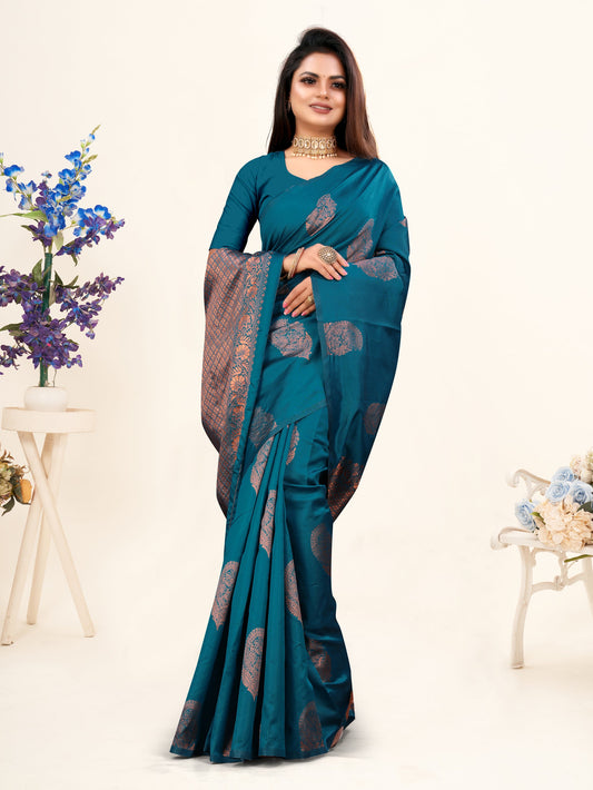 Vedant Vastram Litchi Silk Designer Banarasi Saree - Rama | Swadesiicart