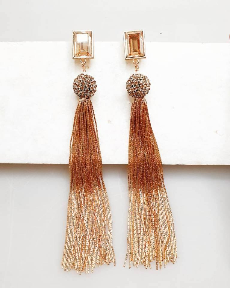 Bling Accessories Swarovski Golden Shadow Earrings | Swadesiicart