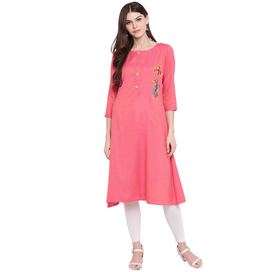 NOZ2TOZ Women's Light Pink A-Line Kurta- (1pc set) - Noz2Toz