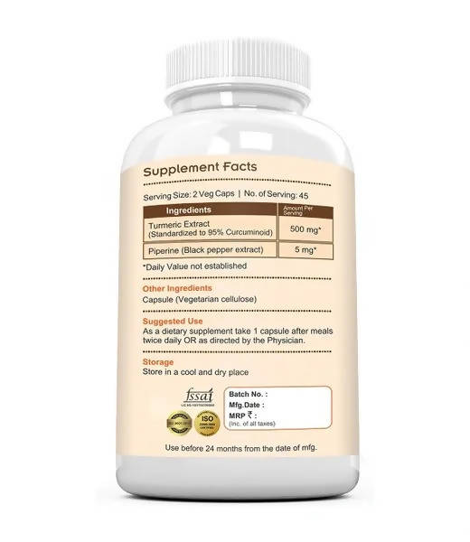 Ramini Bio Nutrition Curcumin Piperine 500mg Veg Capsules | Swadesiicart
