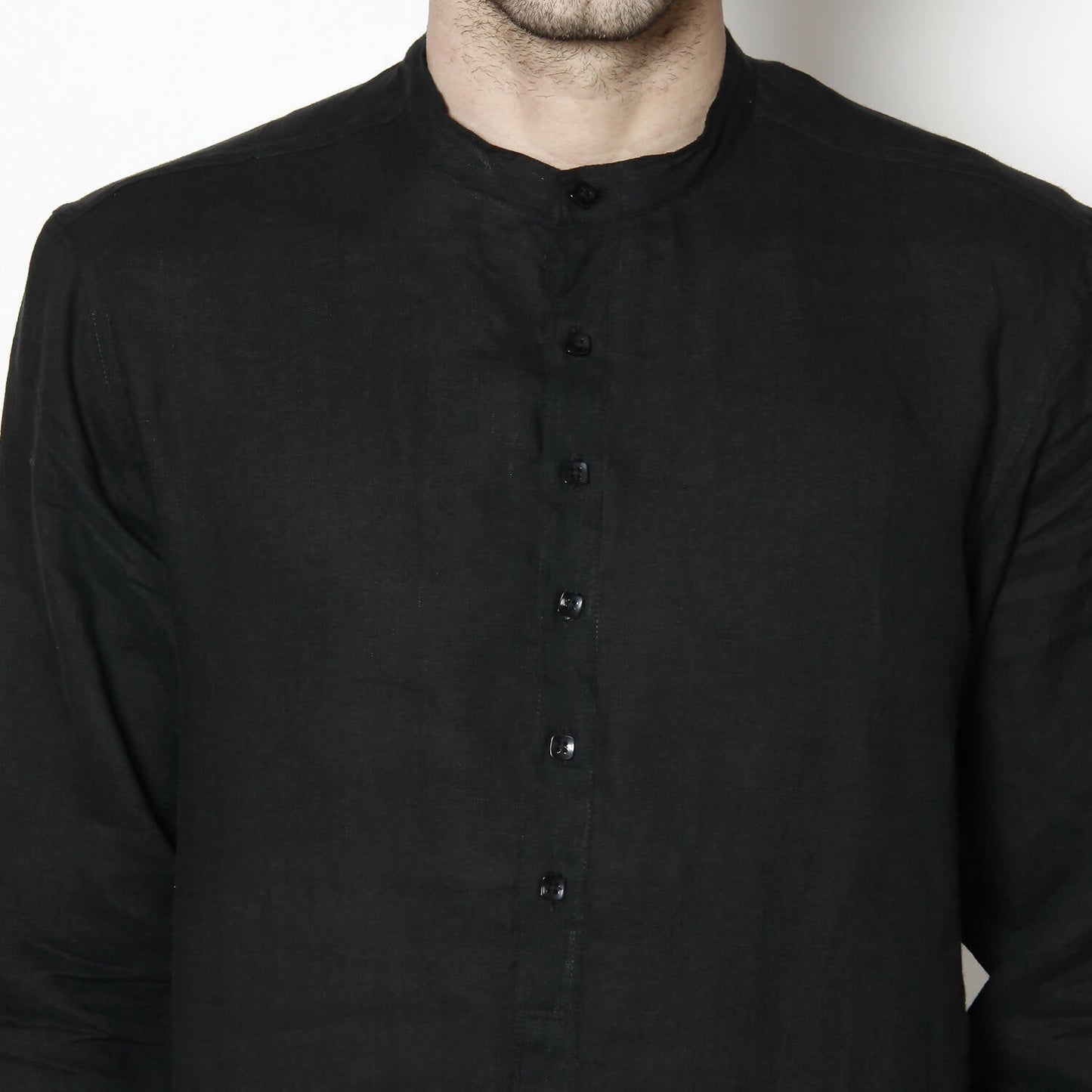 Even Apparels Black Linen Linen Men's Kurta With Band Collar | Swadesiicart