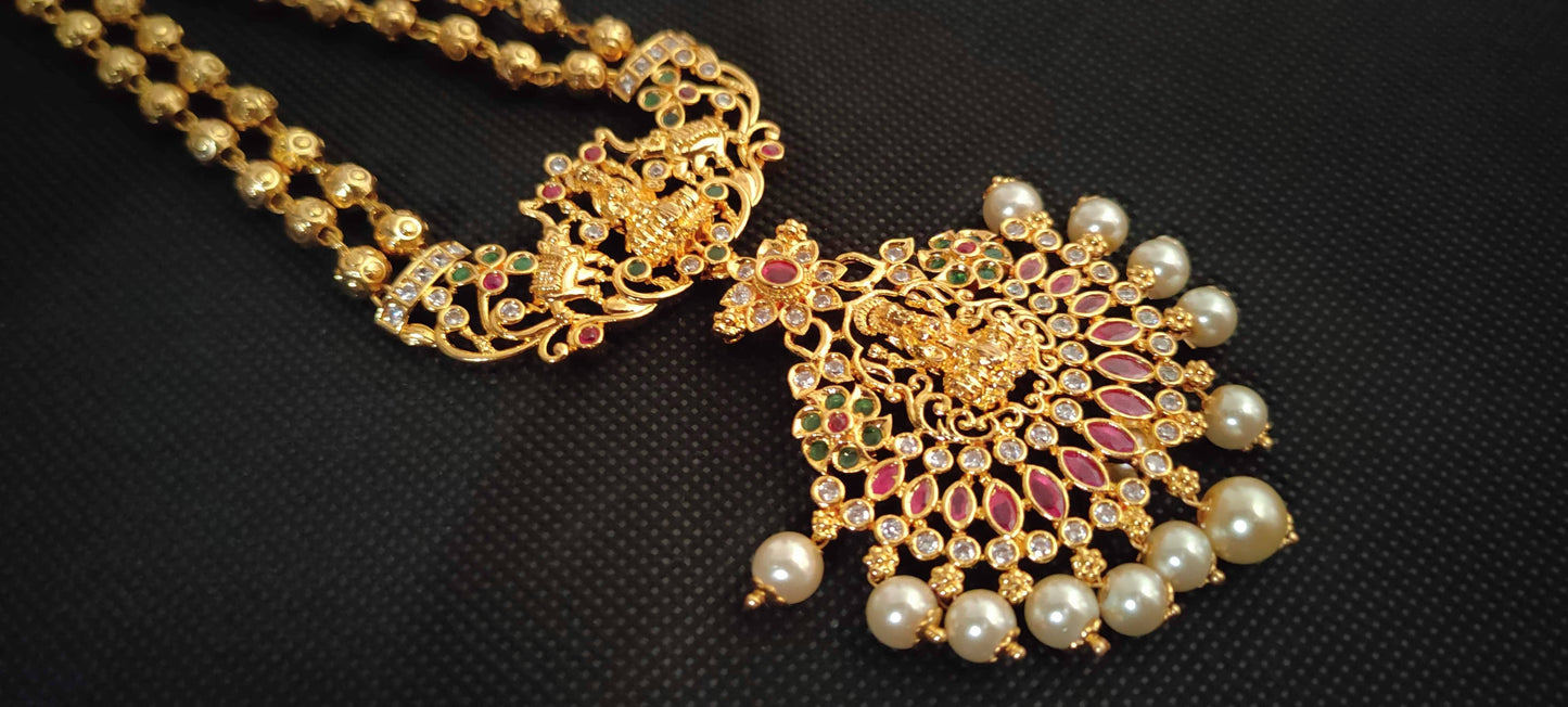 Gold-Polished Temple Long Necklace | Swadesiicart
