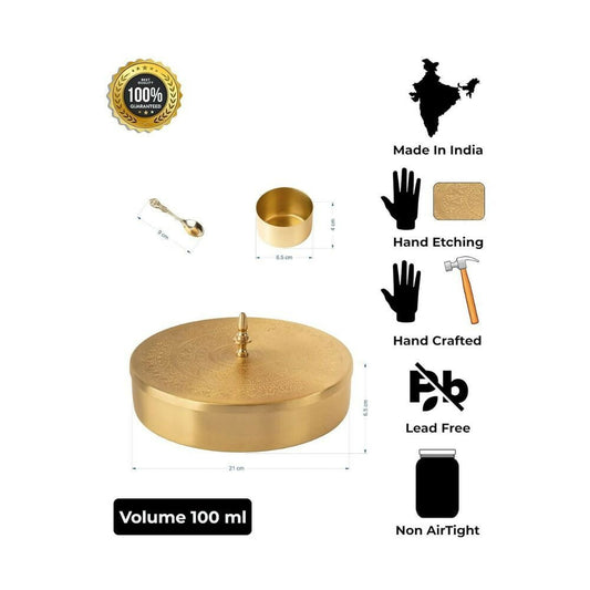 Akshata 06 Hand Etched Brass Spice Box Set for Kitchen with Spoon (7 Containers) - Swadesiicart