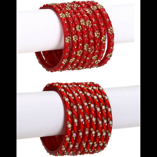 Afast Bridal Wedding & Party Fashionable Colorful Glass Bangle/Kada Set, Pack Of 16 - Red - Afast Enterprises