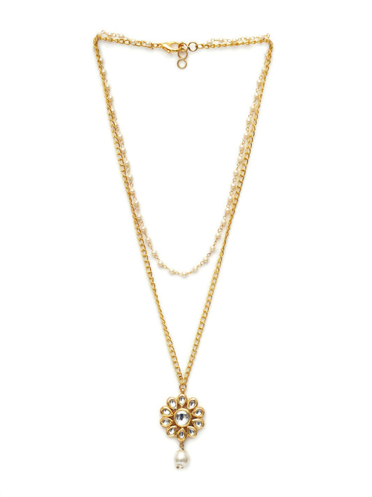 Layered Kundan and Pearl Gold Neckpiece (gold) - Ruby Raang