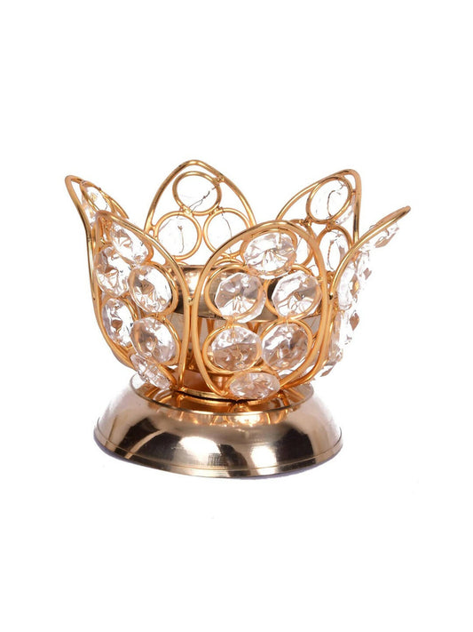 CraftVatika Gold Toned Crystal Lotus Shaped Diya | Swadesiicart