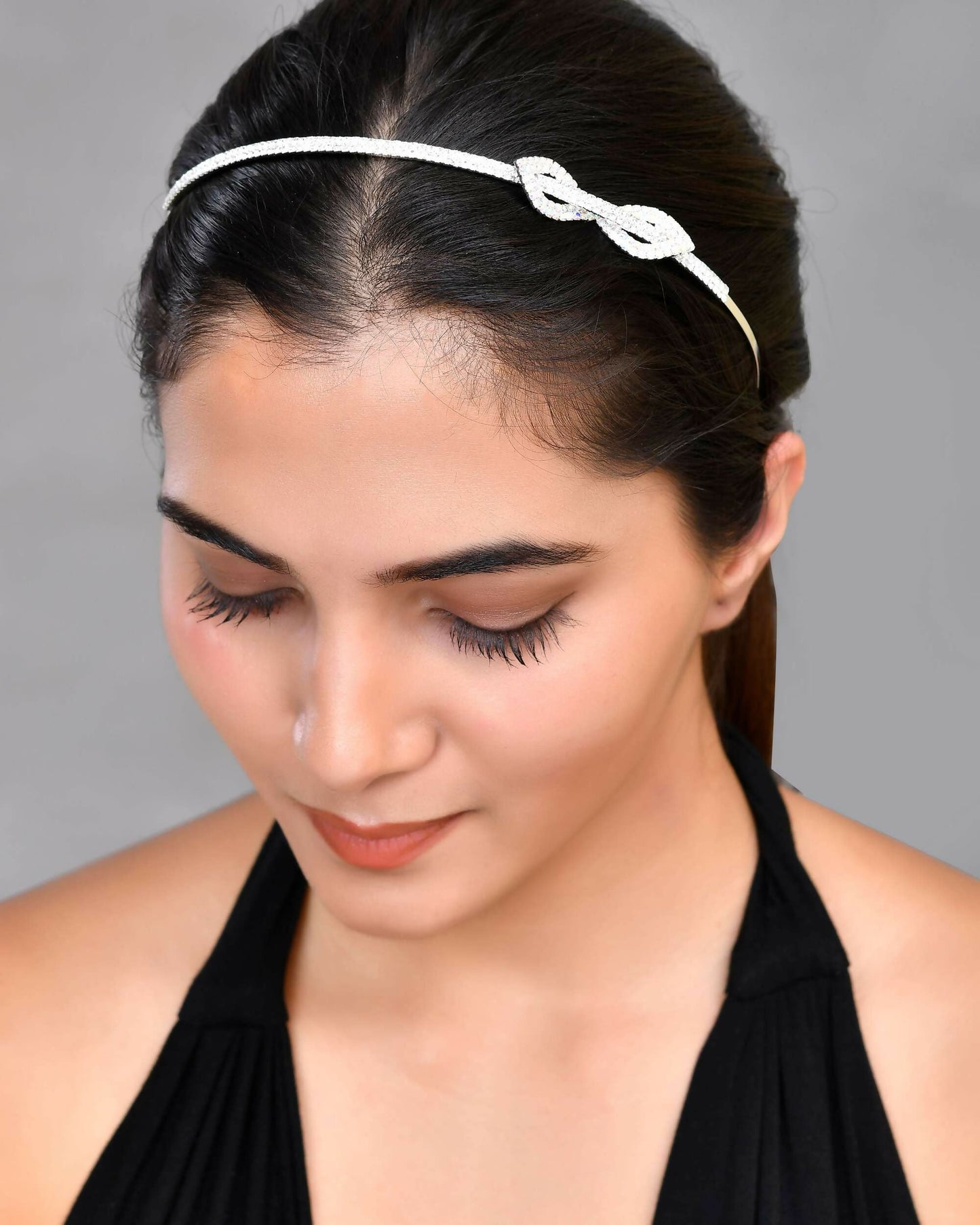 VOJ Silver Plated Bow Shaped AD studded Hairband | Swadesiicart