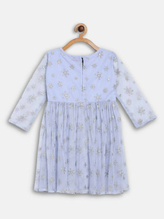 Ahalyaa Blue Net Kids Kurta Palazzo Sets For Girls