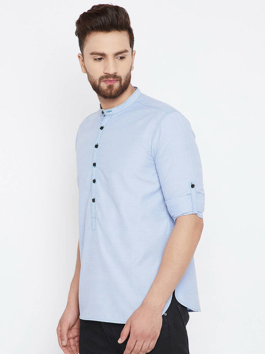 Even Apparels Blue Pure Cotton With Band Collar Men's Kurta | Swadesiicart