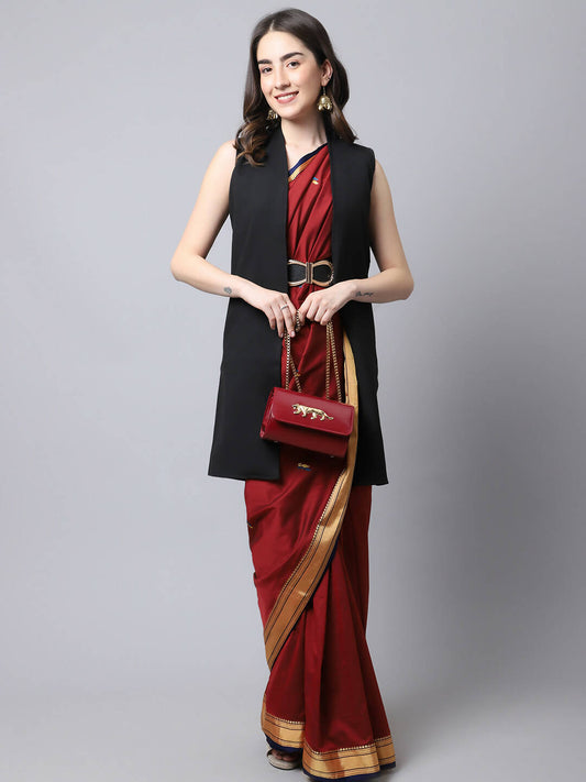 Even Apparels Black Polywool Open Front Women's Long Coat | Swadesiicart