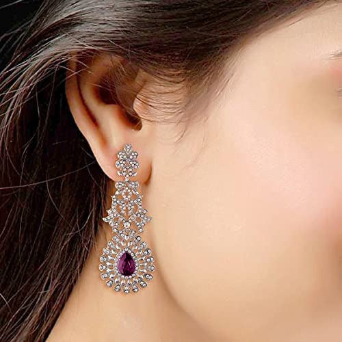 18k Rhodium Plated American Diamond Sparkling Dangle Earrings for Women - Wahe Jewels