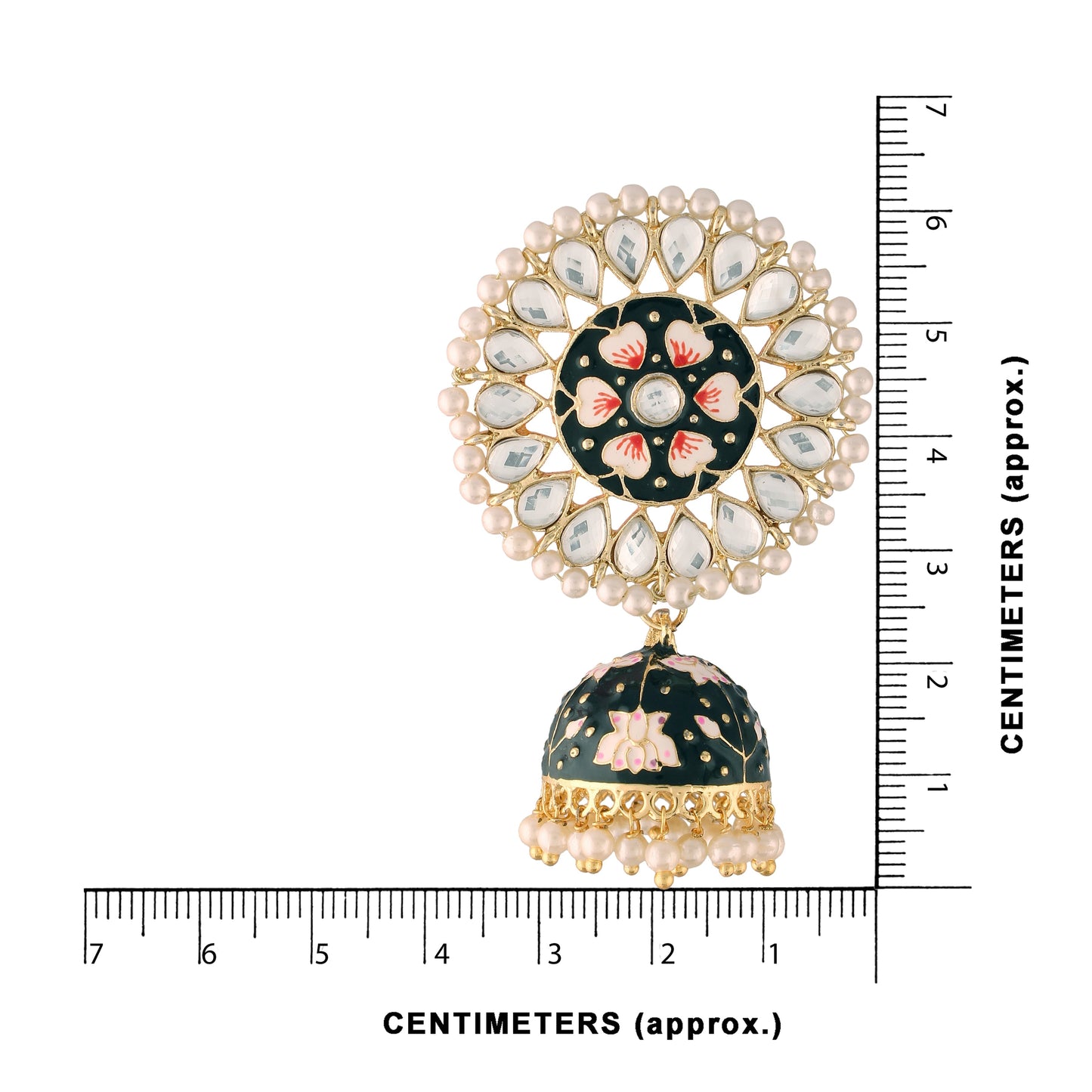 Gold-Polished Traditional Handcrafted Kundan Pearl Studded Meenakari Jhumki Earring for Women - Wahe Jewels - Swadesiicart