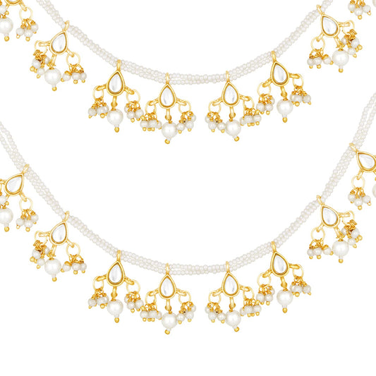 Gold-Polished Long Pearl Drop Beads Hair Chain Accessories for Women - Wahe Jewels - Swadesiicart