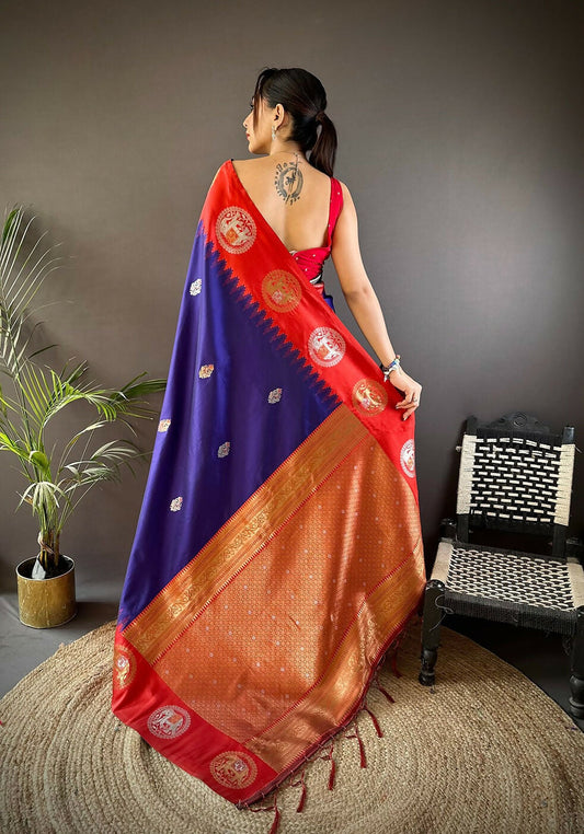 Joban Fashion Red Butti Banarasi Silk Sarees | Swadesiicart