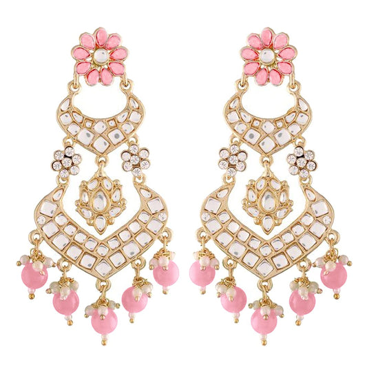 Gold-Polished Alloy with Pearl Love Drop Earring for Women, Pink - Wahe Jewels - Swadesiicart