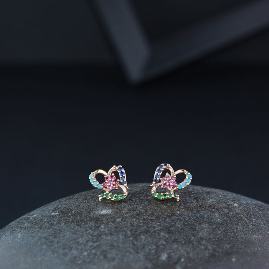 Stylish Latest Fashion Rose Gold-Polished Glittering Crystal AD Stone Studs Earrings for Women & Girls - Wahe Jewels - Swadesiicart