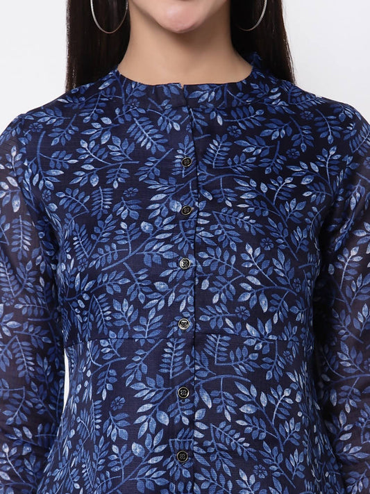 Myshka Women's Trendy Organza Printed Printed 3/4 Sleeve Round Neck Casual Multicolor Tunic