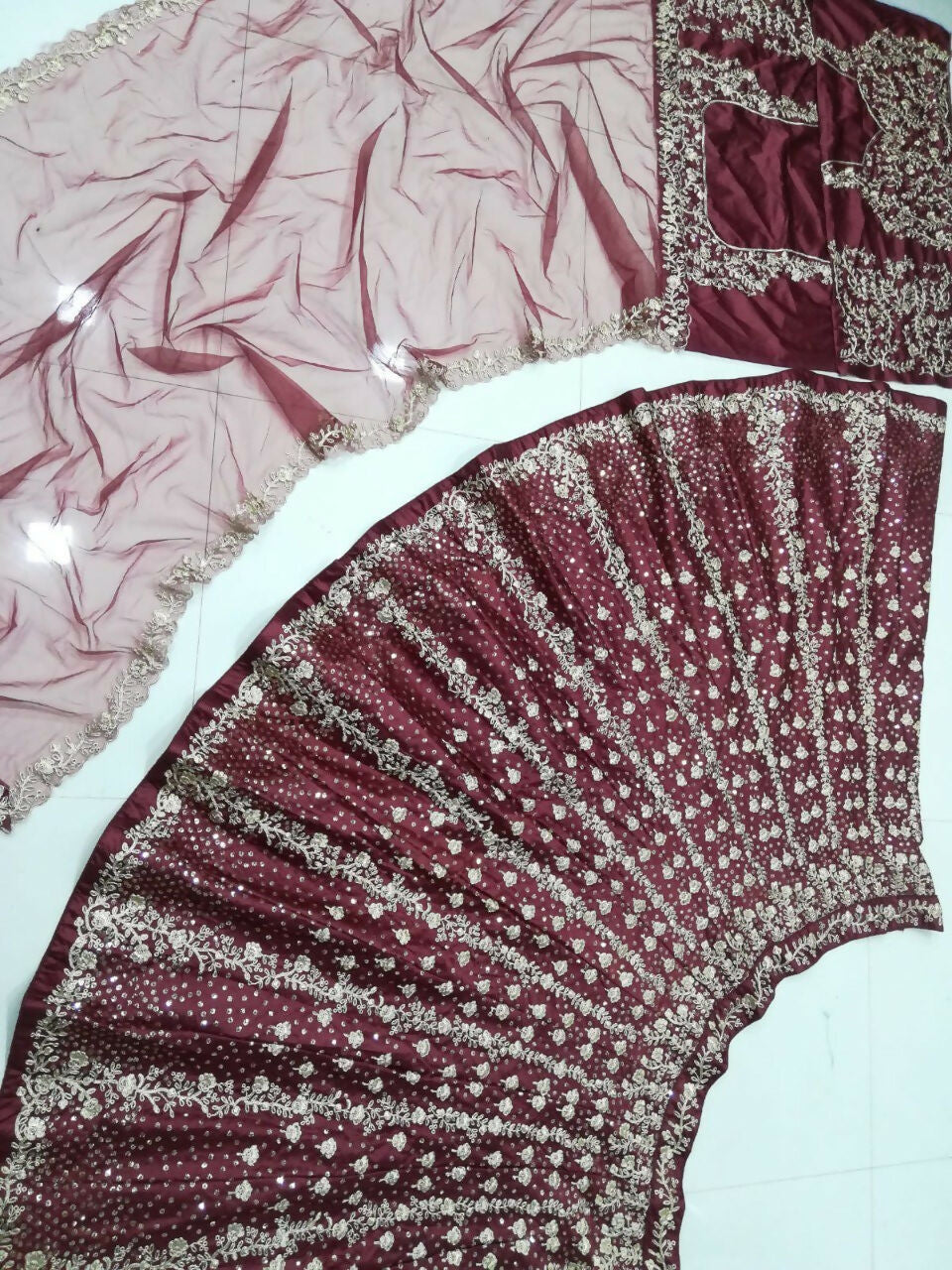 Jyoti Fashion Classy Maroon Silk 3MM Sequins with Thread & Coding Embroidery Lehenga Choli with Dupatta | Swadesiicart