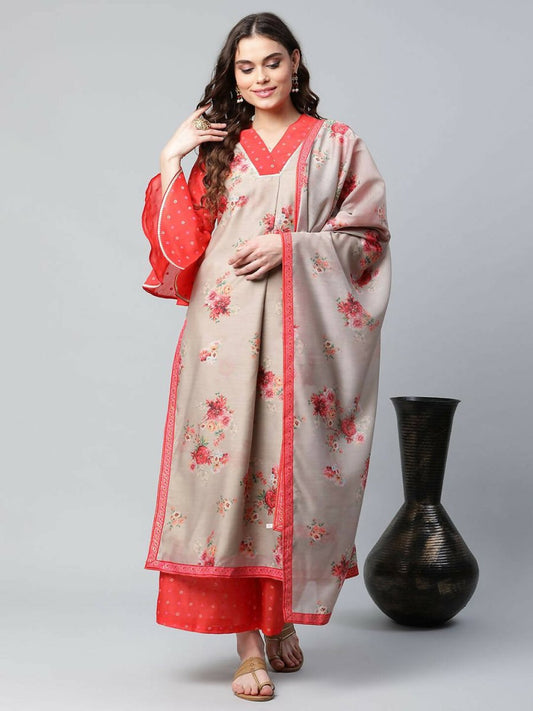 Ahalyaa Womens Chiku Chanderi Printed Kurta Palazzo Set | Swadesiicart