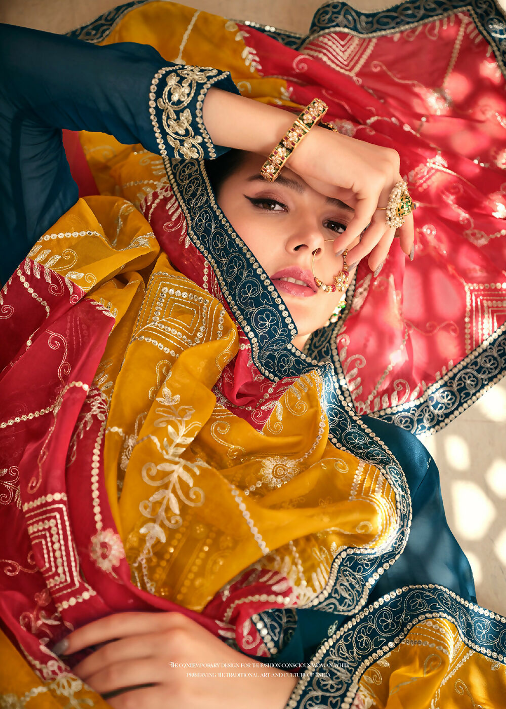 Dazzling Teal Embroidered Chinnon Palazzo Salwar Kurta - Emponline | Swadesiicart