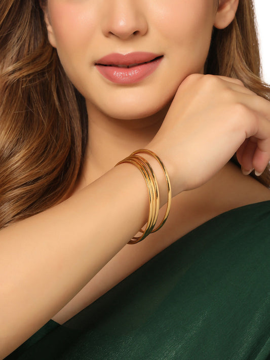 NVR Women's Set of 4 Gold-Polished Traditional Daily Use Bangles - NR Retail-NVR