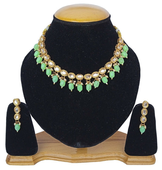 Joban Fashion C.Green kundan work Necklace Set | Swadesiicart