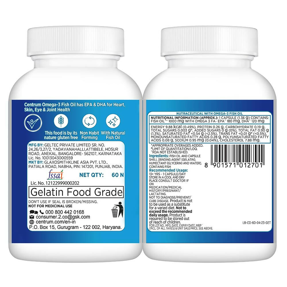 Centrum Omega-3 Fish Oil Capsules for 13 + Years - Swadesiicart