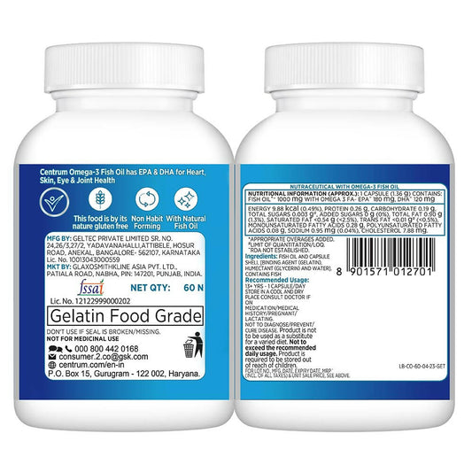 Centrum Omega-3 Fish Oil Capsules for 13 + Years - Swadesiicart