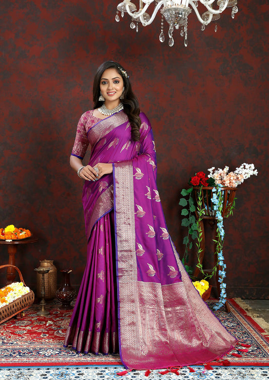 Lorenvalley Fashion Purple Soft Silk Woven Design Zari Weaving Saree - Swadesiicart